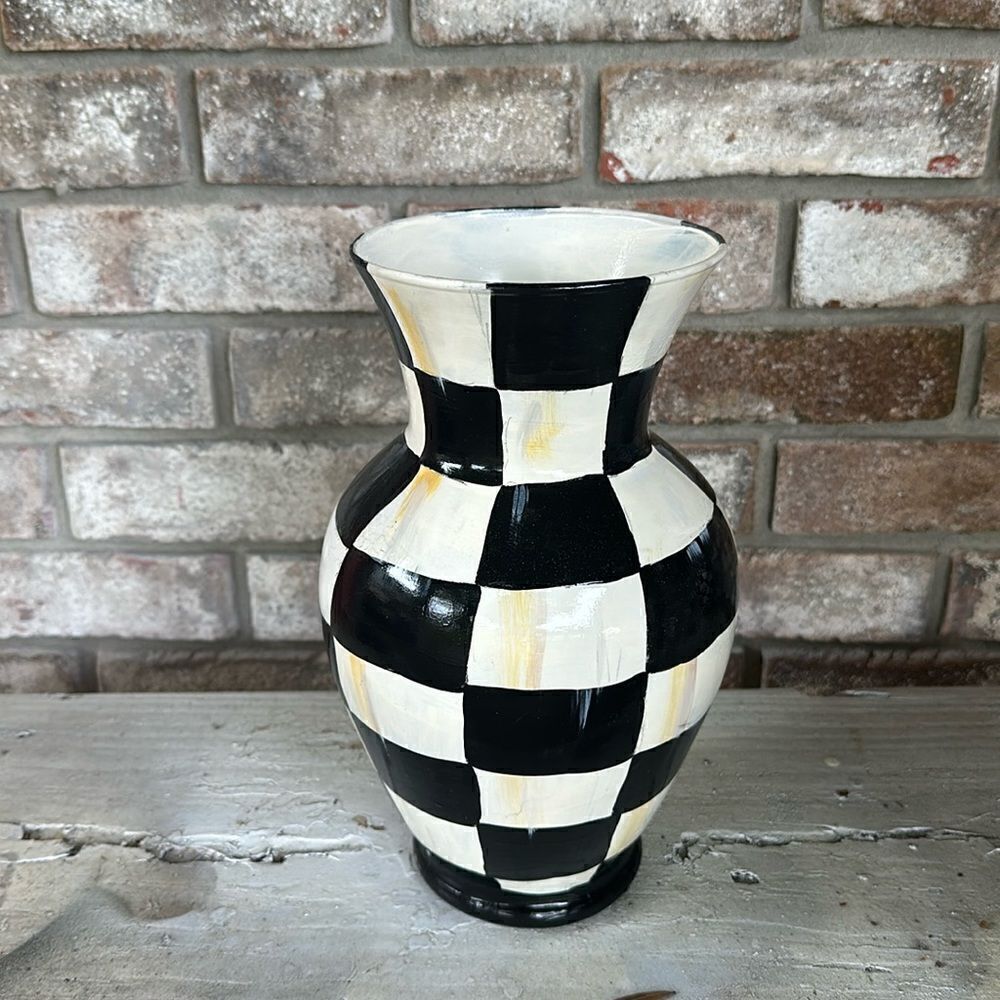 Black and white Check Handpainted Vase